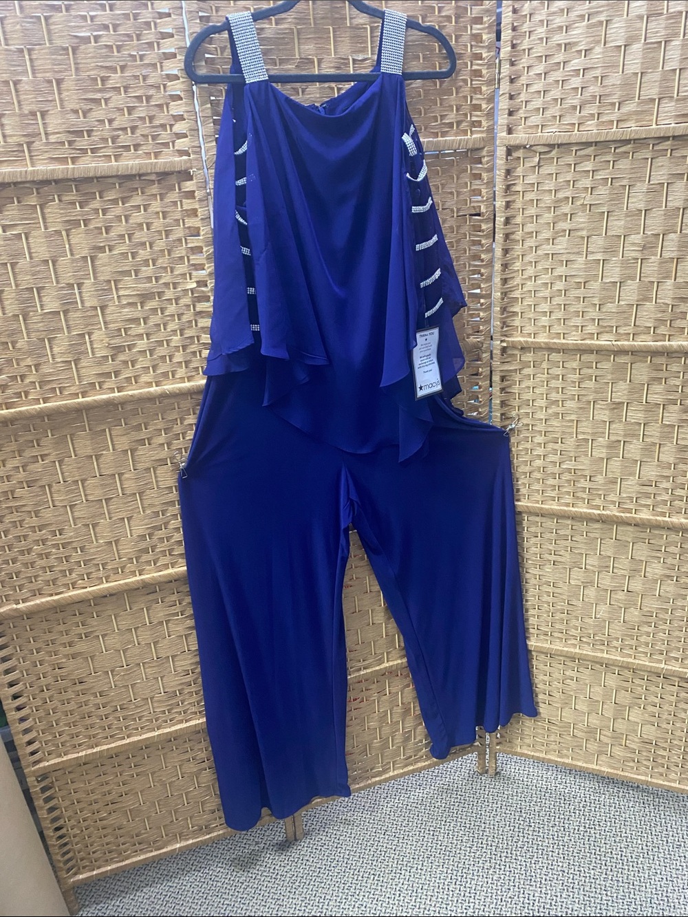 MSK Royal Blue Draped Wide-Leg Jumpsuit with Embellished Straps